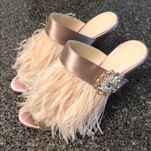 Zara High heel mules with feathers and brooch